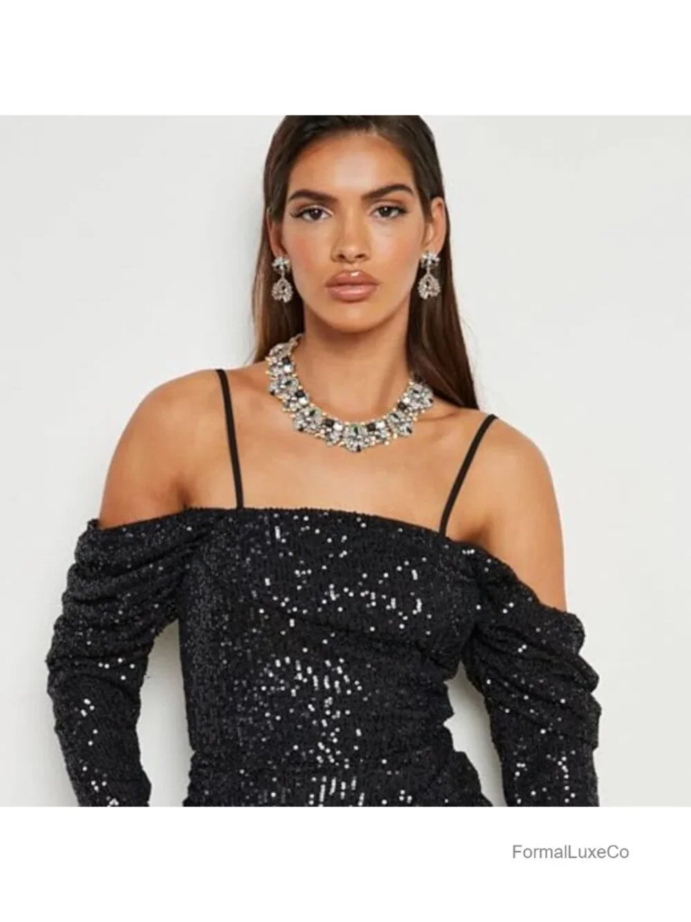 Vintage Crystal Rhinestone Bib Statement Necklace and Earrings Set for Women